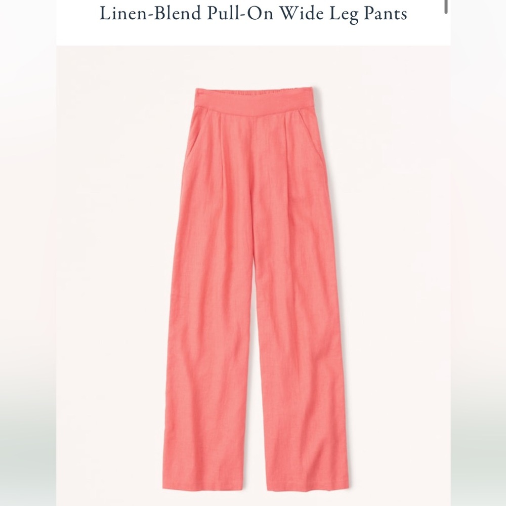 Coral pull on linen pants